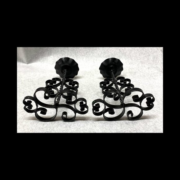 Vintage MCM Spanish Revival Wrought Iron Scroll Candelabras - Picture 2 of 2